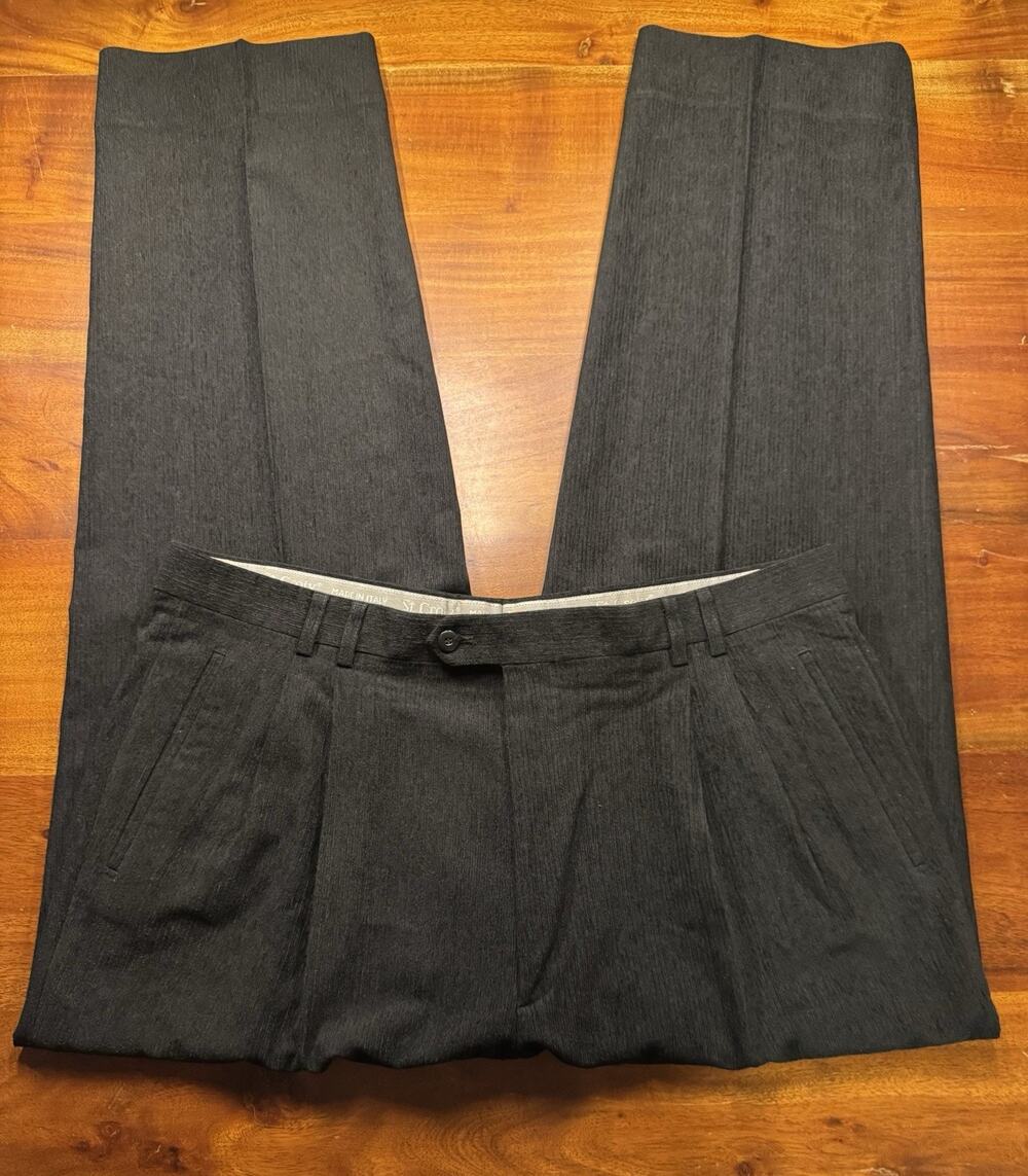 St. Croix Mens Black Corduroy Micropoly Wool Pleated pants trousers Sz 40 x 32